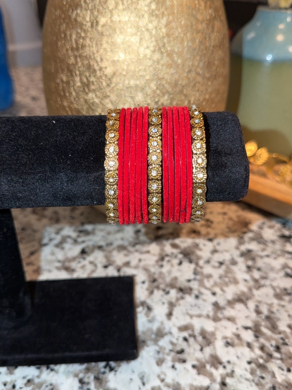 Red Crystal Accent Women's Bangle Bracelet Set